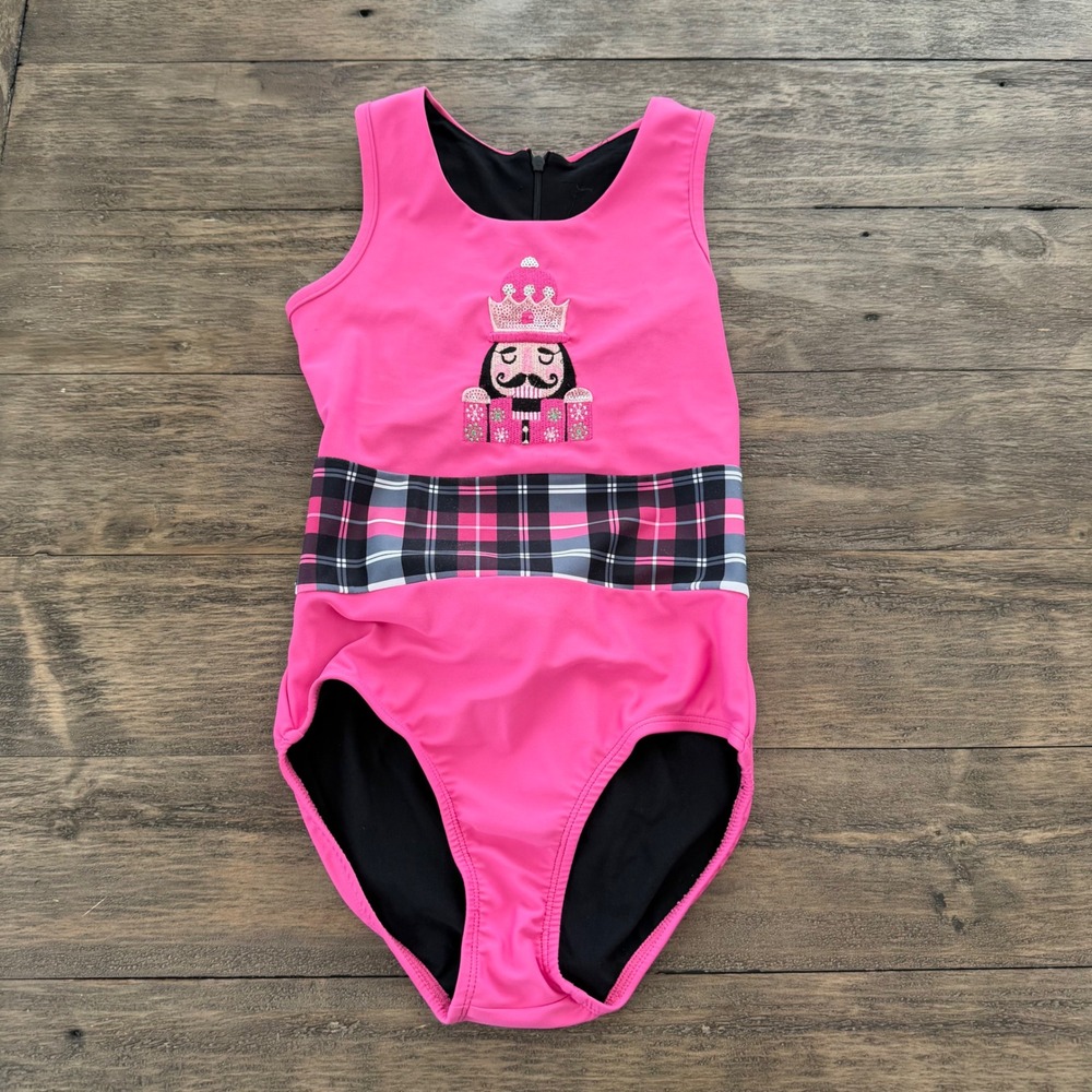 Oh La La Dancewear Girls Pink Nutcracker Plaid Bow Cutout Leotard CM Medium